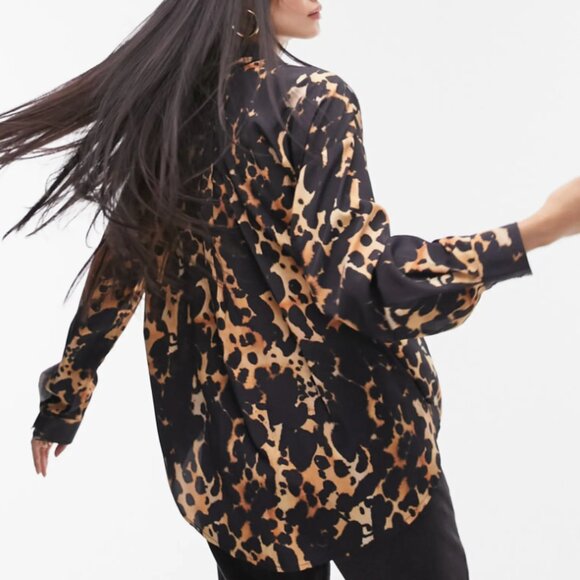 NWT TopShop Leopard Print Satin/Silk Effect Blouse size 4 - Picture 2 of 9
